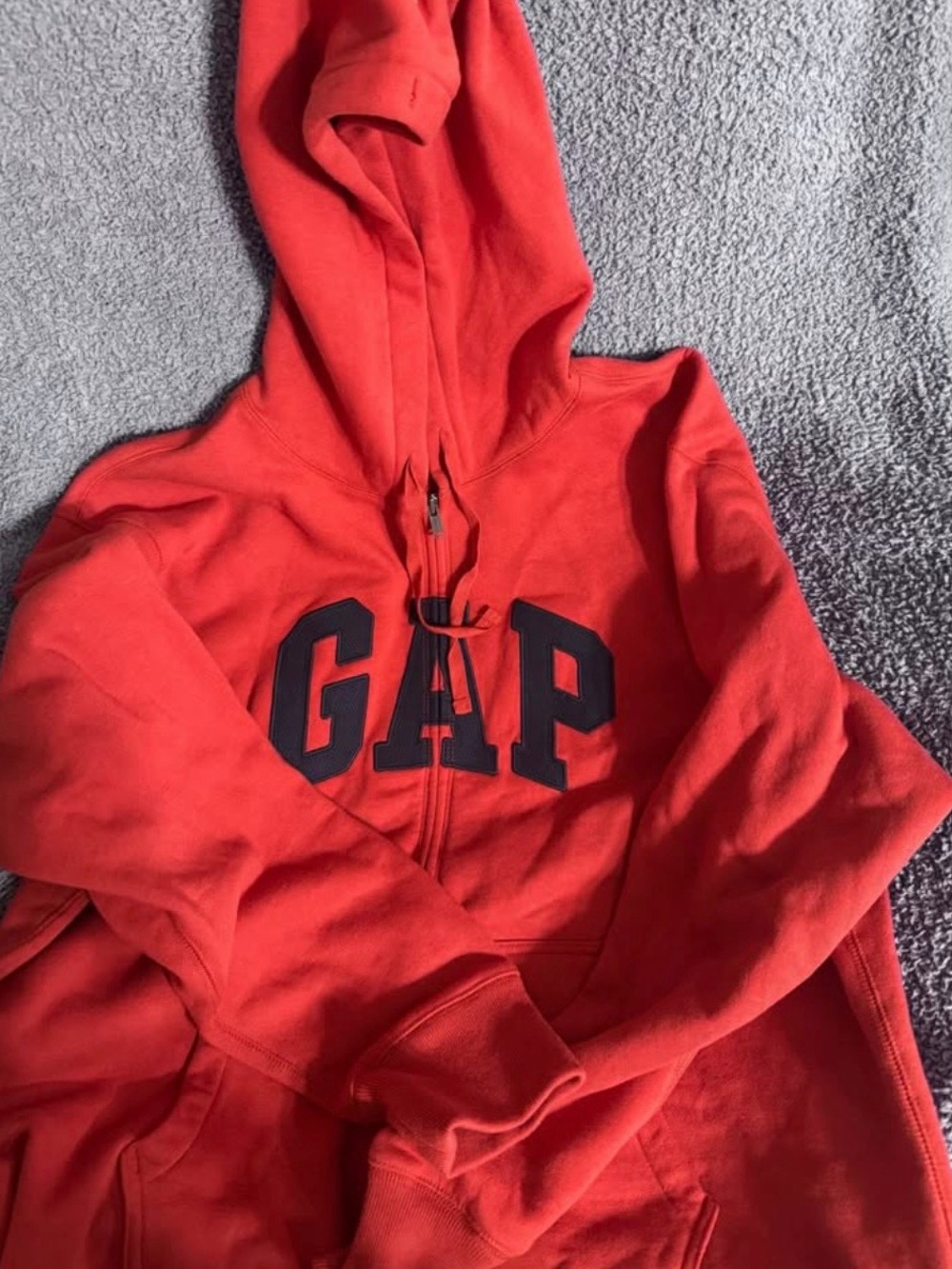 GAP Kids Bright Red Hooded Zip Sweatshirt with Navy Logo